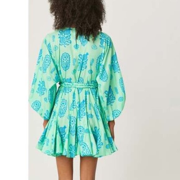 NEW RHODE ELLA MINI DRESS IN GREEN & BLUE CLOVER BLOCK SIZE XS - Picture 2 of 11